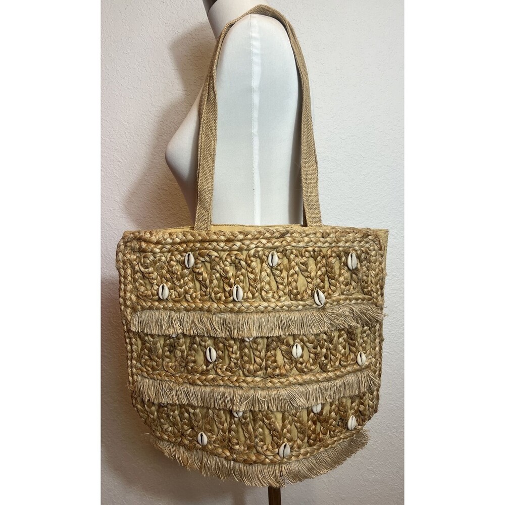 $149 Retail Salt + Umber ISLA Jute & Cowrie Shell Seashell Fringe Tote Bag